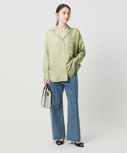 UNITED ARROWS(ユナイテッドアローズ)の「シルクライク オープンカラー シャツ(シャツ/ブラウス・レディース・ライム/ダークブラウン/オフホワイト/ブラック・FREE)」の21枚目の写真