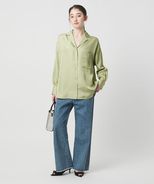 UNITED ARROWS(ユナイテッドアローズ)の「シルクライク オープンカラー シャツ(シャツ/ブラウス・レディース・ライム/ダークブラウン/オフホワイト/ブラック・FREE)」の22枚目の写真