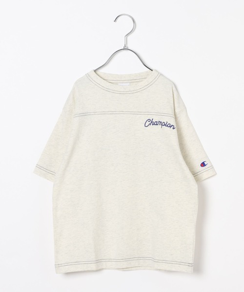 Champion（チャンピオン）の「【Champion(チャンピオン）】別注配色ステッチT(KIDS)（Tシャツ/カットソー・キッズ・ネイビー/オートミール/チャコール・150cm/140cm/130cm/120cm/110cm）」の2枚目の写真