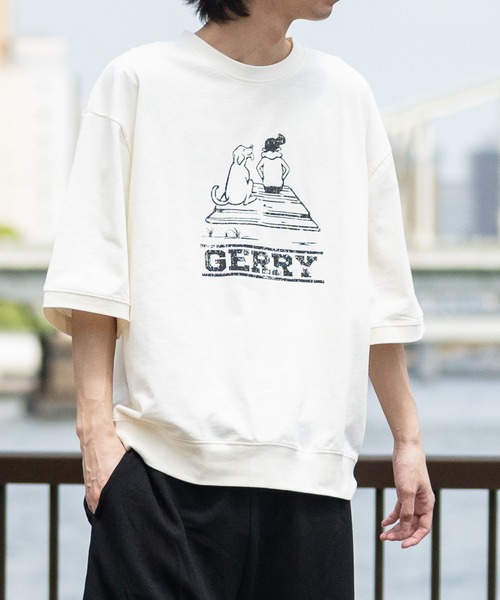 GERRY（ジェリー）の「【ag】〔GERRY/ジェリー〕冷感スラブ天竺 ヴィンテージライクかすれプリント スウェットシャツ 接触冷感/吸水速乾（Tシャツ/カットソー・メンズ・ブラウン/ブラック/アイボリー・LARGE/MEDIUM）」の10枚目の写真