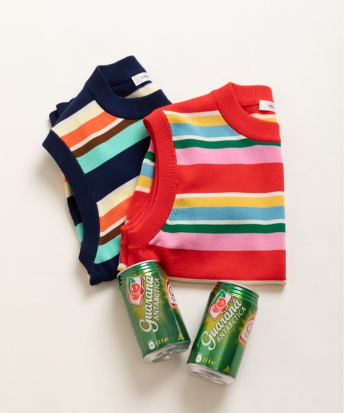 CHILD WOMAN（チャイルドウーマン）の「強撚綿マルチボーダー天竺 ノースリーブ（ニット/セーター・レディース・レッド/ネイビー・FREE）」の2枚目の写真