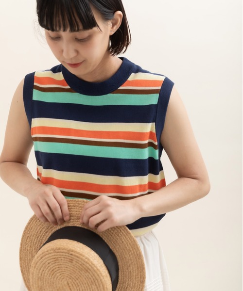 CHILD WOMAN（チャイルドウーマン）の「強撚綿マルチボーダー天竺 ノースリーブ（ニット/セーター・レディース・レッド/ネイビー・FREE）」の14枚目の写真