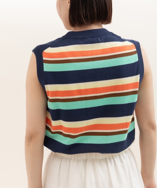 CHILD WOMAN（チャイルドウーマン）の「強撚綿マルチボーダー天竺 ノースリーブ（ニット/セーター・レディース・レッド/ネイビー・FREE）」の13枚目の写真