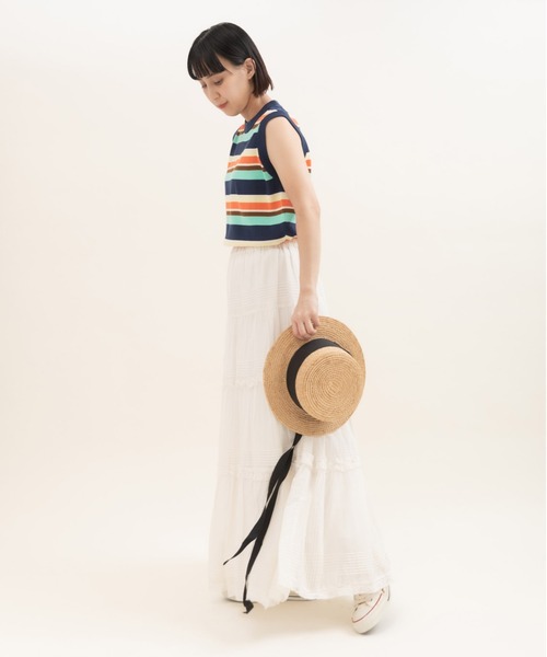 CHILD WOMAN（チャイルドウーマン）の「強撚綿マルチボーダー天竺 ノースリーブ（ニット/セーター・レディース・レッド/ネイビー・FREE）」の16枚目の写真