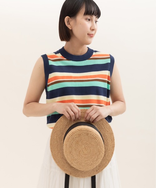 CHILD WOMAN（チャイルドウーマン）の「強撚綿マルチボーダー天竺 ノースリーブ（ニット/セーター・レディース・レッド/ネイビー・FREE）」の11枚目の写真