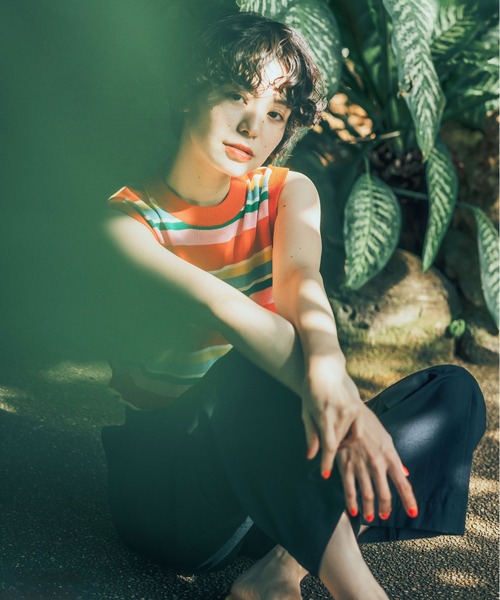 CHILD WOMAN（チャイルドウーマン）の「強撚綿マルチボーダー天竺 ノースリーブ（ニット/セーター・レディース・レッド/ネイビー・FREE）」の8枚目の写真