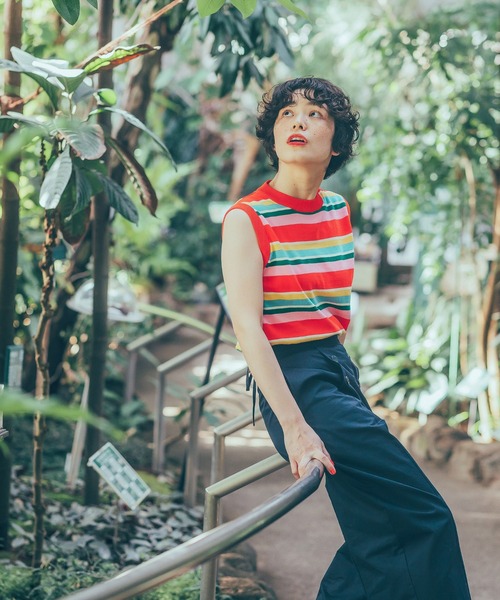 CHILD WOMAN（チャイルドウーマン）の「強撚綿マルチボーダー天竺 ノースリーブ（ニット/セーター・レディース・レッド/ネイビー・FREE）」の9枚目の写真