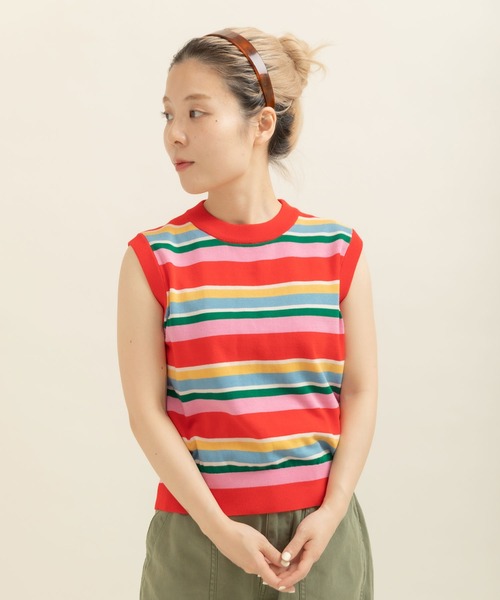 CHILD WOMAN(チャイルドウーマン)の「強撚綿マルチボーダー天竺 ノースリーブ(ニット/セーター・レディース・レッド/ネイビー・FREE)」の19枚目の写真