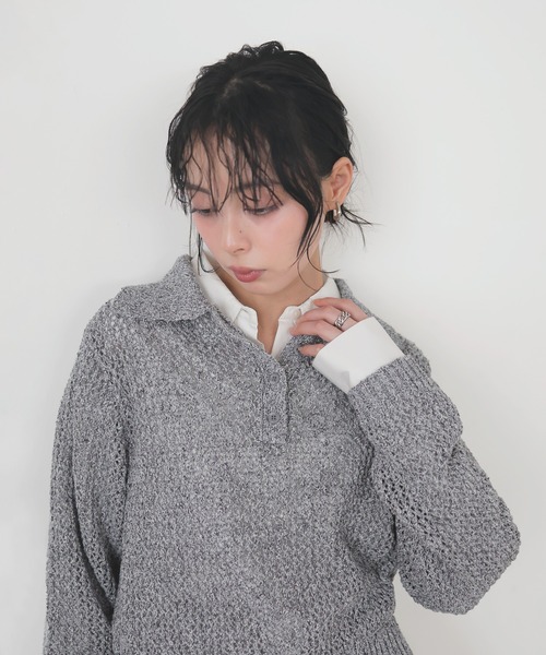 LIAN(リアン)の「MIXメッシュポロニット(ニット/セーター・レディース・ブラック/アイボリー/グレー/ピンク・FREE)」の17枚目の写真