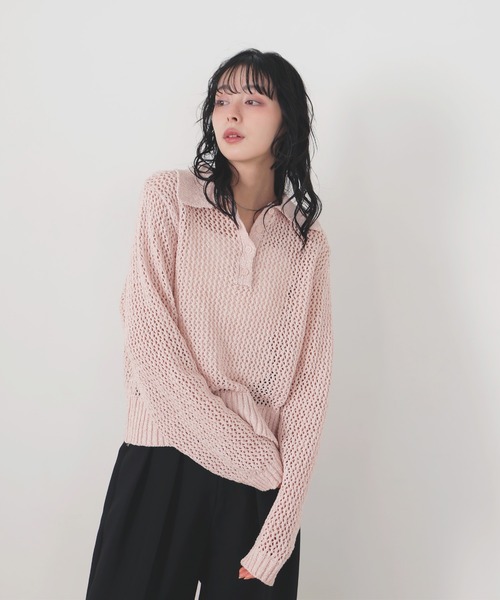 LIAN(リアン)の「MIXメッシュポロニット(ニット/セーター・レディース・ブラック/アイボリー/グレー/ピンク・FREE)」の7枚目の写真