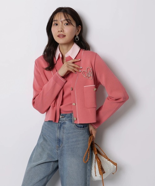 JUSGLITTY（ジャスグリッティー）の「５分袖シャツカラーＶネックアンサンブル（ニット/セーター・レディース・ホワイト/コーラルピンク/グレー/ピンクベージュ/ネイビー・2）」の5枚目の写真