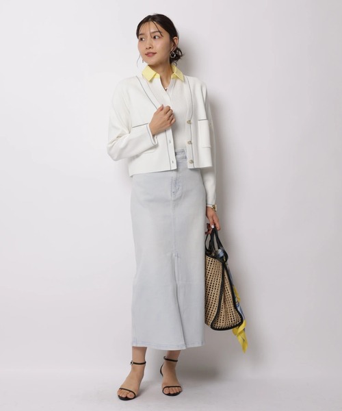 JUSGLITTY（ジャスグリッティー）の「５分袖シャツカラーＶネックアンサンブル（ニット/セーター・レディース・ホワイト/コーラルピンク/グレー/ピンクベージュ/ネイビー・2）」の10枚目の写真