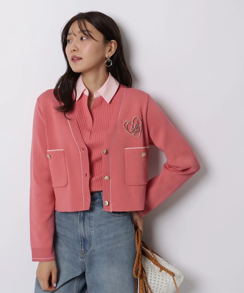 JUSGLITTY（ジャスグリッティー）の「５分袖シャツカラーＶネックアンサンブル（ニット/セーター・レディース・ホワイト/コーラルピンク/グレー/ピンクベージュ/ネイビー・2）」の15枚目の写真