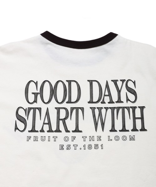 FRUIT OF THE LOOM（フルーツオブザルーム）の「19/-スラブ天竺Tシャツ2 / GOOD DAYS START WITH / 半袖 プリント Tシャツ / ヴィンテージ風（Tシャツ/カットソー・メンズ・ホワイト/アイボリー/チャコールグレー・L/M/S）」の10枚目の写真