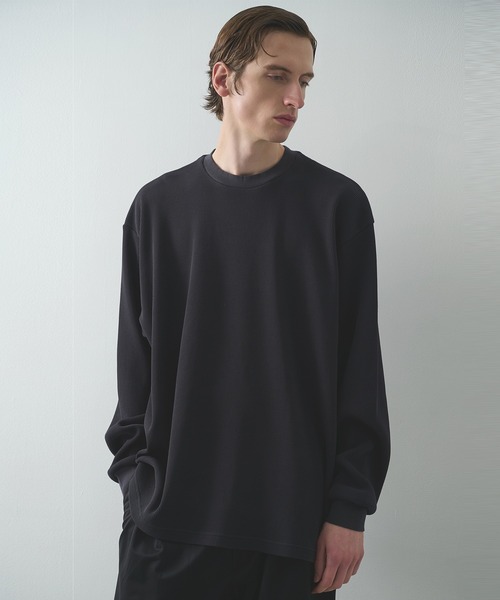 ダメージ加工 ブラック 長袖カットソー　BLACKMACHINE NUBIAN KANEMASA PHIL./カネマサフィル】18G Garment Dye Waffle（Tシャツ
