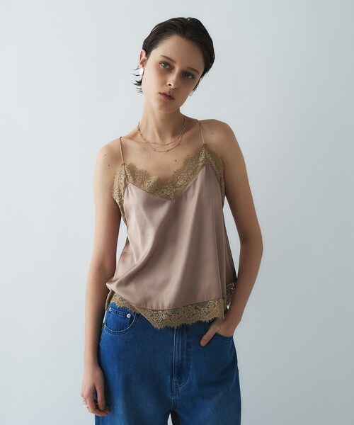 cloenc（クロエンス）の「【手洗い可】サテンレースキャミソール（タンクトップ・レディース・ダークグレー/オフホワイト/ベージュ・02）」の3枚目の写真