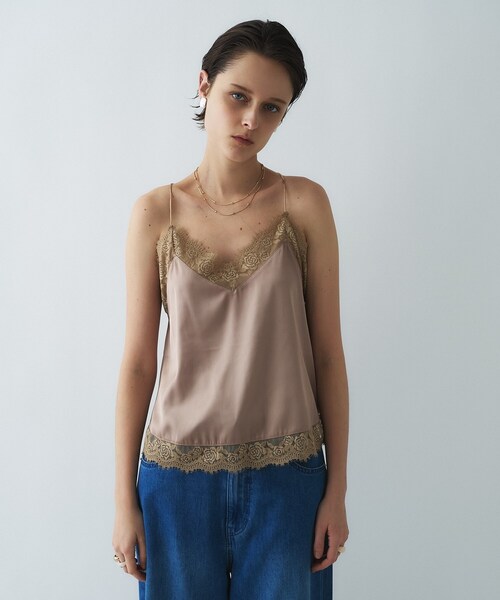 cloenc（クロエンス）の「【手洗い可】サテンレースキャミソール（タンクトップ・レディース・ダークグレー/オフホワイト/ベージュ・02）」の13枚目の写真