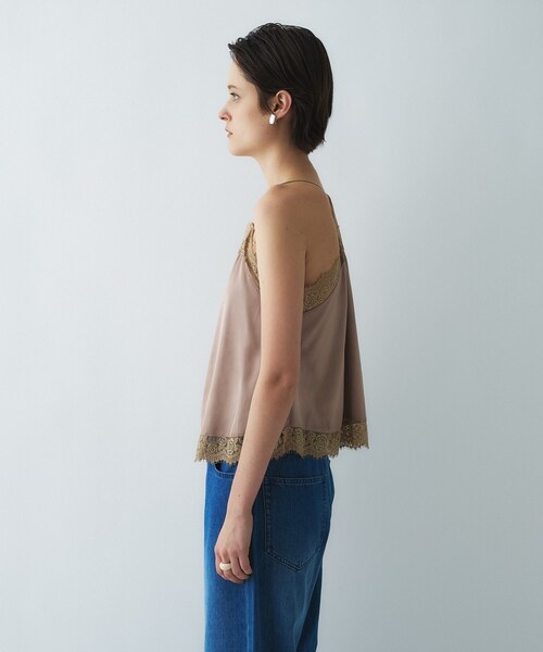 cloenc（クロエンス）の「【手洗い可】サテンレースキャミソール（タンクトップ・レディース・ダークグレー/オフホワイト/ベージュ・02）」の14枚目の写真