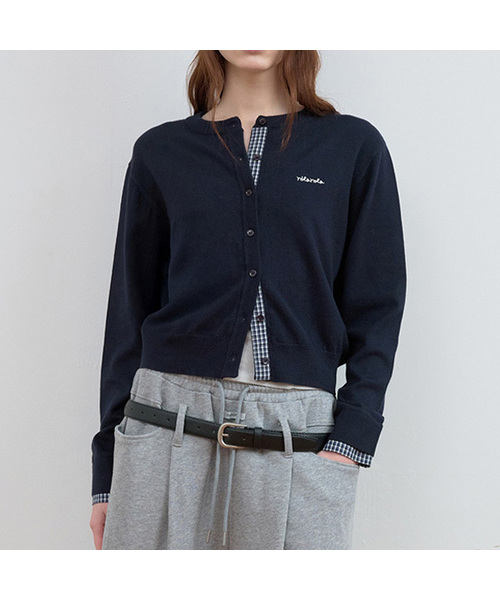 セール】CHECK POINTED KNIT CARDIGAN NAVY（カーディガン/ボレロ
