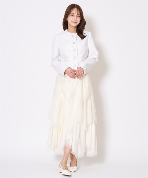 AND COUTURE(アンドクチュール)の「ツイードジャケット(ノーカラージャケット・レディース・オフホワイト/グリーン/ブラック・MEDIUM/SMALL)」の5枚目の写真