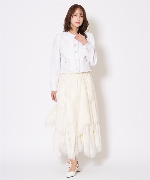 AND COUTURE(アンドクチュール)の「ツイードジャケット(ノーカラージャケット・レディース・オフホワイト/グリーン/ブラック・MEDIUM/SMALL)」の6枚目の写真