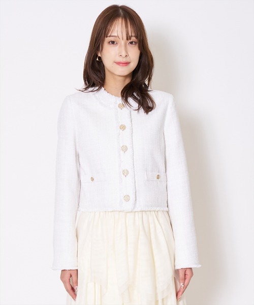 AND COUTURE(アンドクチュール)の「ツイードジャケット(ノーカラージャケット・レディース・オフホワイト/グリーン/ブラック・MEDIUM/SMALL)」の7枚目の写真