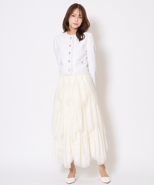 AND COUTURE(アンドクチュール)の「ツイードジャケット(ノーカラージャケット・レディース・オフホワイト/グリーン/ブラック・MEDIUM/SMALL)」の15枚目の写真