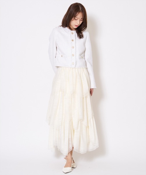 AND COUTURE(アンドクチュール)の「ツイードジャケット(ノーカラージャケット・レディース・オフホワイト/グリーン/ブラック・MEDIUM/SMALL)」の16枚目の写真