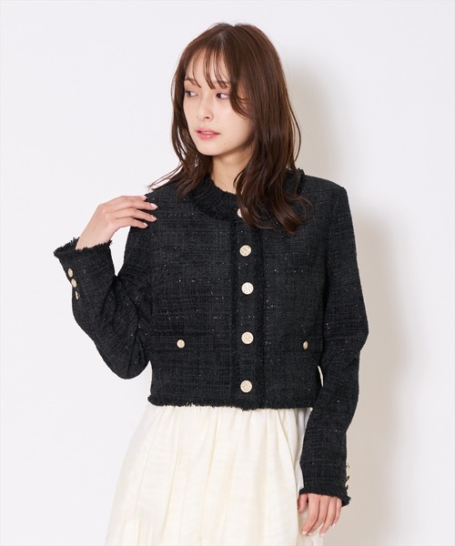 AND COUTURE(アンドクチュール)の「ツイードジャケット(ノーカラージャケット・レディース・オフホワイト/グリーン/ブラック・MEDIUM/SMALL)」の17枚目の写真