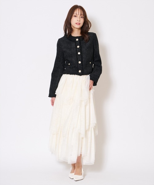 AND COUTURE(アンドクチュール)の「ツイードジャケット(ノーカラージャケット・レディース・オフホワイト/グリーン/ブラック・MEDIUM/SMALL)」の18枚目の写真