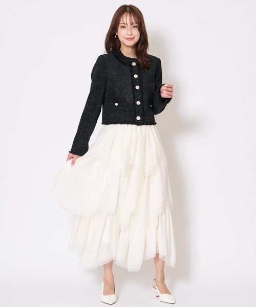 AND COUTURE(アンドクチュール)の「ツイードジャケット(ノーカラージャケット・レディース・オフホワイト/グリーン/ブラック・MEDIUM/SMALL)」の19枚目の写真