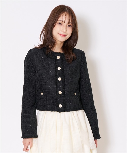 AND COUTURE(アンドクチュール)の「ツイードジャケット(ノーカラージャケット・レディース・オフホワイト/グリーン/ブラック・MEDIUM/SMALL)」の20枚目の写真
