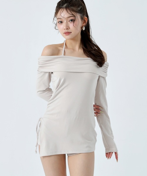 ANAP（アナップ）の「Kギャル ぴたっと インパン付 ミニワンピ セットアップ（ワンピース・レディース・ブラック/ベージュ/ダークグレー・F）」の4枚目の写真