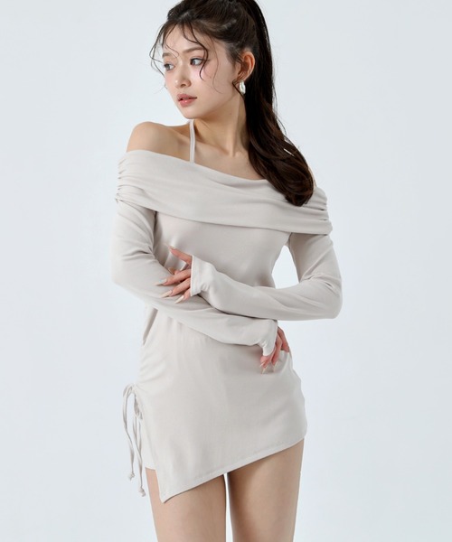 ANAP（アナップ）の「Kギャル ぴたっと インパン付 ミニワンピ セットアップ（ワンピース・レディース・ブラック/ベージュ/ダークグレー・F）」の5枚目の写真