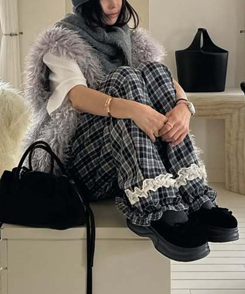 WEGO(ウィゴー)の「ウエストゴム裾フリルチェックイージーパンツ(その他パンツ・レディース・ブラック/ブラウン・FREE)」の15枚目の写真