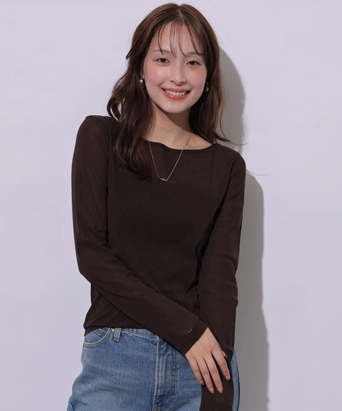 Mystrada(マイストラーダ)の「シアーカットソー(Tシャツ/カットソー・レディース・ブラック/オフホワイト/ホワイト/ブラウン・38)」の1枚目の写真