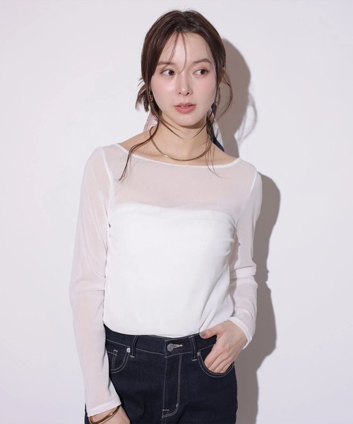 Mystrada(マイストラーダ)の「シアーカットソー(Tシャツ/カットソー・レディース・ブラック/オフホワイト/ホワイト/ブラウン・38)」の2枚目の写真
