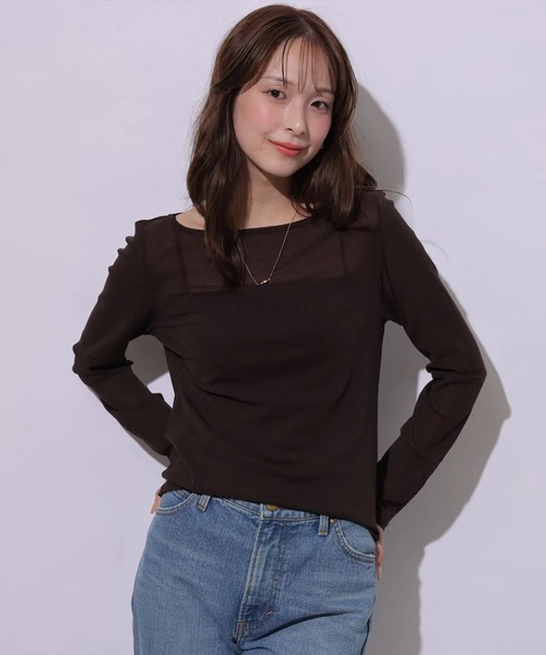 Mystrada(マイストラーダ)の「シアーカットソー(Tシャツ/カットソー・レディース・ブラック/オフホワイト/ホワイト/ブラウン・38)」の6枚目の写真