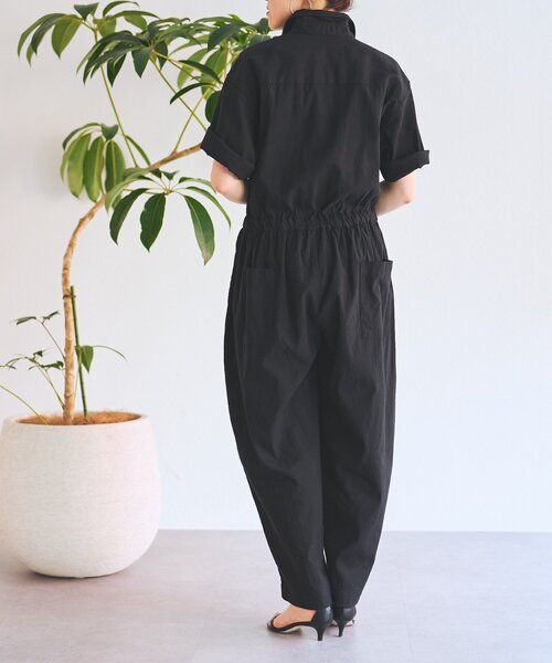 BEARDSLEY（ビアズリー）の「リネンツナギ（サロペット/オーバーオール・レディース・ブラック/ピンク・FREE）」の5枚目の写真