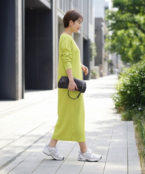 STYLE DELI(スタイルデリ)の「サーマル編みVネックワンピース(ワンピース・レディース・ライム/ネイビー/グレイッシュベージュ・FREE)」の7枚目の写真