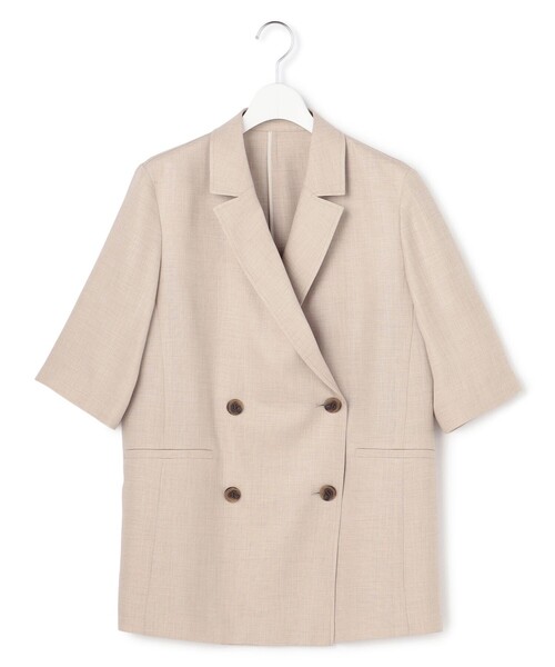 23区 L(ニジュウサンクオオキイサイズ)の「リネンライクグロッシー ハーフスリーブ ダブル ジャケット(その他アウター・レディース・ネイビー系/ベージュ系/グレー系・44/48/46)」の12枚目の写真