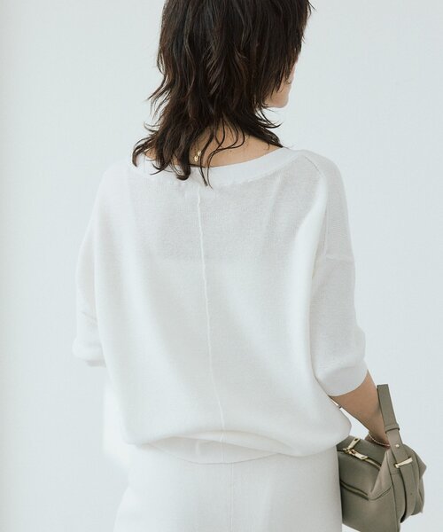 RIVE DROITE(リヴドロワ)の「【セットアップ可能】ギマコットン片畦Vネックニット(ニット/セーター・レディース・イエロー/ブラック/オフホワイト/モカ・FREE)」の7枚目の写真