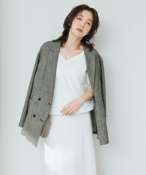 RIVE DROITE(リヴドロワ)の「【セットアップ可能】ギマコットン片畦Vネックニット(ニット/セーター・レディース・イエロー/ブラック/オフホワイト/モカ・FREE)」の14枚目の写真