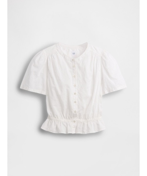 GAP(ギャップ)の「フロントボタン クロップド ペプラムトップス(シャツ/ブラウス・レディース・ホワイト×ブルー/ホワイト・XXS/S/M/L/XS)」の9枚目の写真
