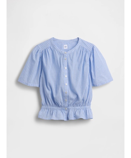 GAP(ギャップ)の「フロントボタン クロップド ペプラムトップス(シャツ/ブラウス・レディース・ホワイト×ブルー/ホワイト・XXS/S/M/L/XS)」の10枚目の写真
