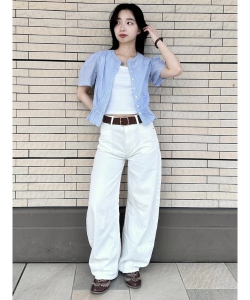 GAP(ギャップ)の「フロントボタン クロップド ペプラムトップス(シャツ/ブラウス・レディース・ホワイト×ブルー/ホワイト・XXS/S/M/L/XS)」の13枚目の写真