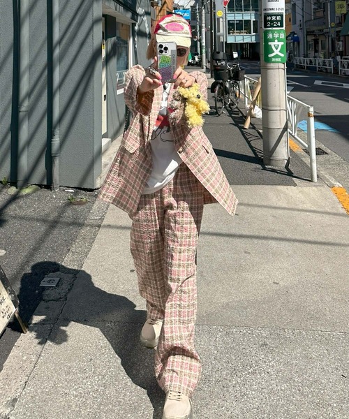 Alley Tokyo(アリートーキョー)の「【セットアップで着られる】チェックシャツジャケット(テーラードジャケット・レディース・ブラック/ピンク・FREE)」の22枚目の写真