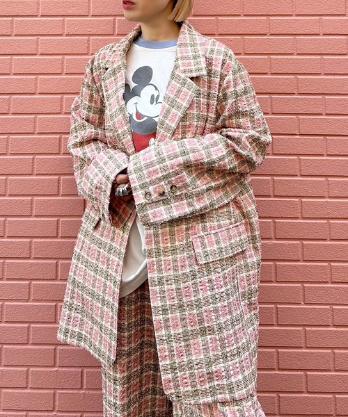 Alley Tokyo(アリートーキョー)の「【セットアップで着られる】チェックシャツジャケット(テーラードジャケット・レディース・ブラック/ピンク・FREE)」の9枚目の写真