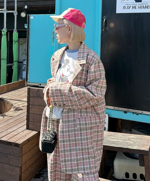 Alley Tokyo(アリートーキョー)の「【セットアップで着られる】チェックシャツジャケット(テーラードジャケット・レディース・ブラック/ピンク・FREE)」の5枚目の写真