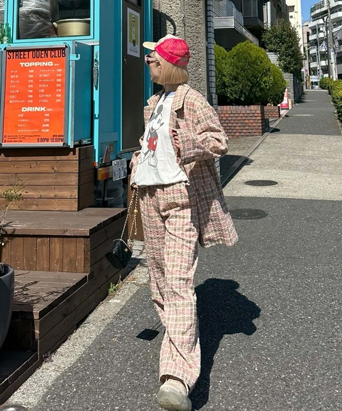 Alley Tokyo(アリートーキョー)の「【セットアップで着られる】チェックシャツジャケット(テーラードジャケット・レディース・ブラック/ピンク・FREE)」の15枚目の写真